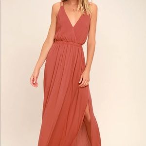 Lulus Lost in Paradise Rusty Rose Maxi Dress NWT